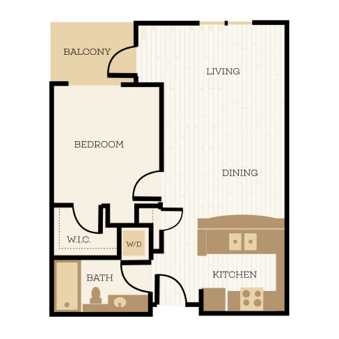 Floor plan for 1 bed, 1 bath, 691 sqft